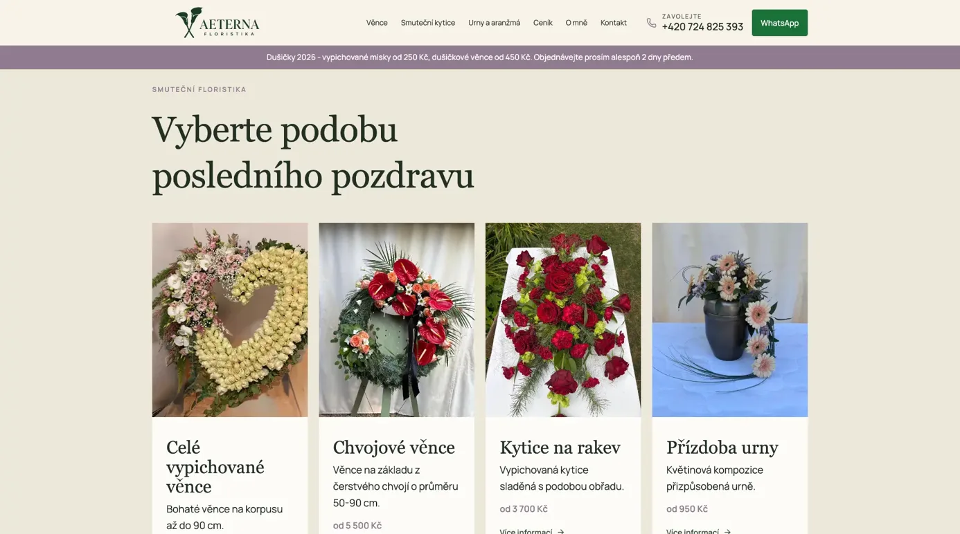 Smuteční květy: Nabídka s jasnými cenami